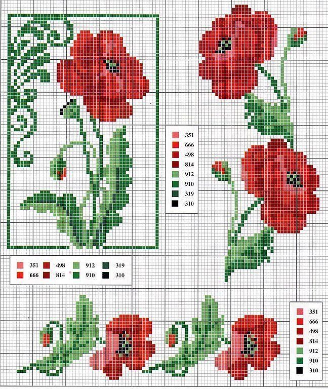 Red Poppy counted cross stitch graph from ENCANTOS EM PONTO CRUZ: