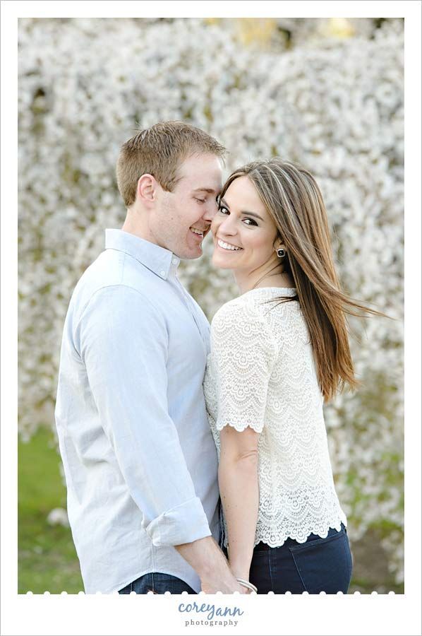 Spring Engagement Session at Wade Park Lagoon, located in front of the Cleveland Museum of Art 11150 East Blvd  Cleveland, OH 44130.  Wade Park features a pond, trees, benches, a fountain and a paved