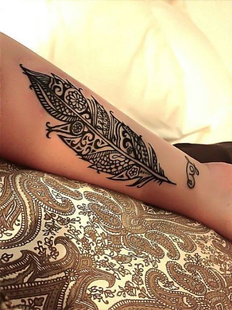 Stylized Feather Tattoo on
