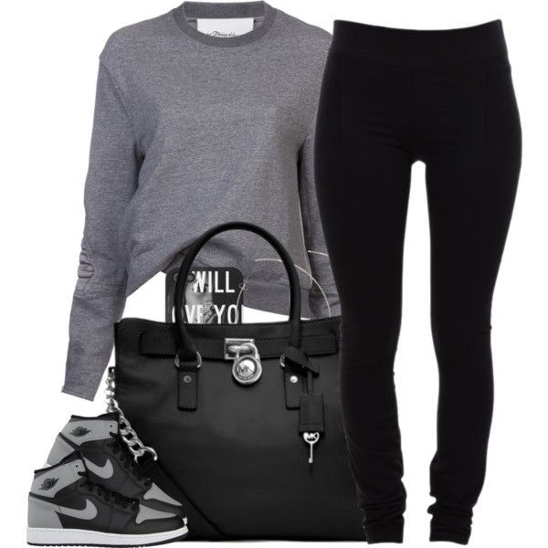 A fashion look from March 2014 featuring 3.1 Phillip Lim sweatshirts, Helmut Lang leggings and MICHAEL Michael Kors tote bags. Browse and shop related