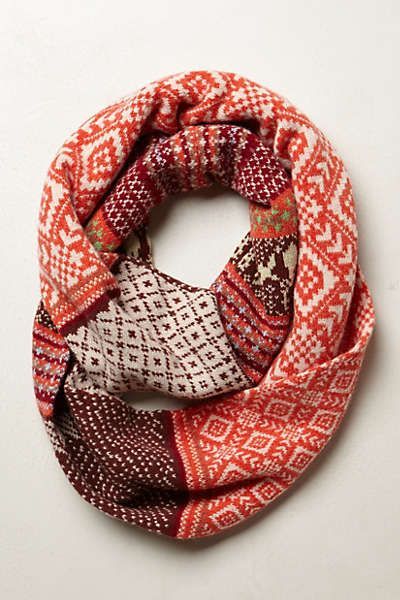 Anthropologie – Fairisle Infinity Scarf (possibly a DIY: find fairisle sweaters of similar color schemes and piece them together into an infinity