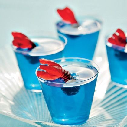 Blue jello cups with edible