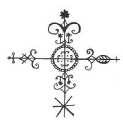 Crossroads vever – key symbol in Voodoo; the place where the physical and spirit world intersect, and also where polarities