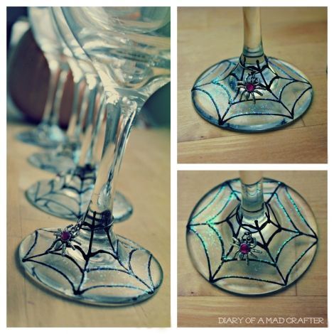 DIY painted spiderweb wine