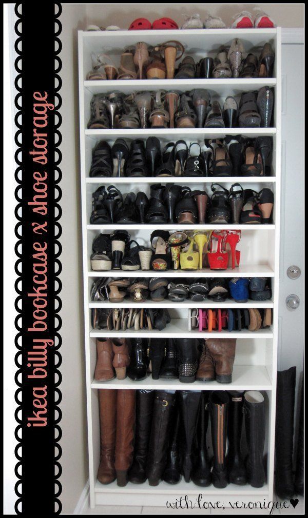 exactly what Ive been looking for – a shoe closet made out of a billy bookshelf.  This is happening in my “closet