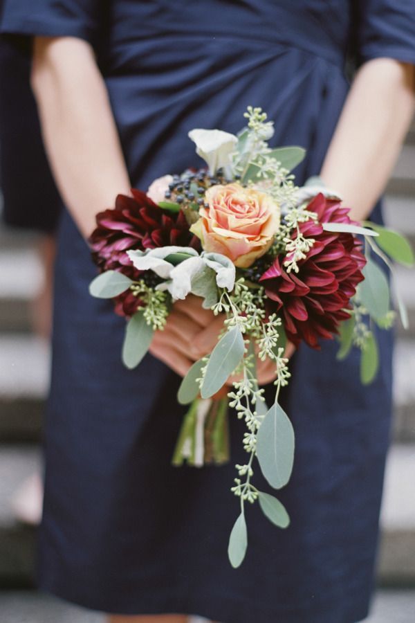 gorgeous fall bridal bouquet with eucalyptus and burgundy