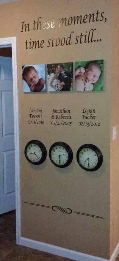 Home decor. Picture from your wedding and when children were born. “Time should stand still”. Love this idea