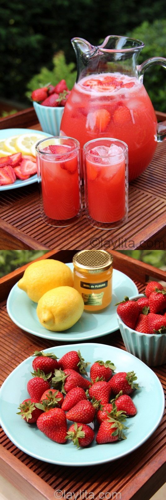 Homemade strawberry lemonade recipe, made in the blender using lemons, strawberries and