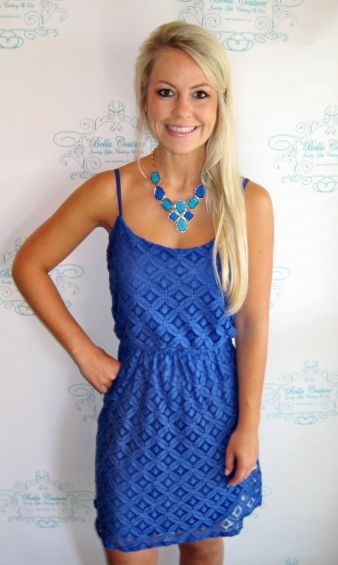 I have a crush on lace dresses this summer. And royal blue is such a striking, bold, sexy color. That statement necklace is calling my name