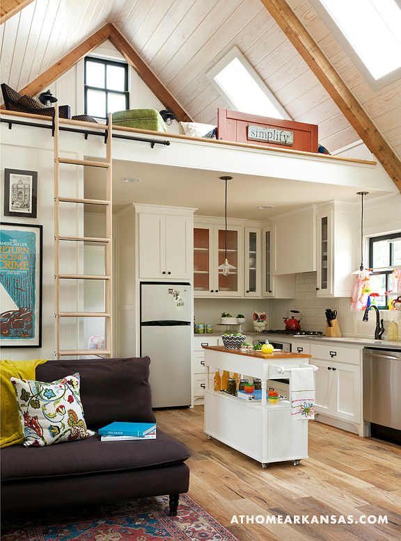 kitchen and loft in a 900 sq ft home based on the Whitbey plan by Tumbleweed Tiny