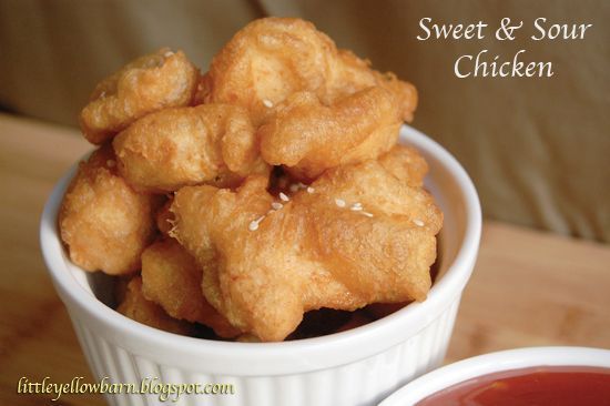 Little Yellow Barn: Mouth Watering Sweet and Sour Chicken – I (yes me, Sara!) Made this recipe and it is exactly like Chinese take-out sweet and sour chicken! Amazingly easy and very