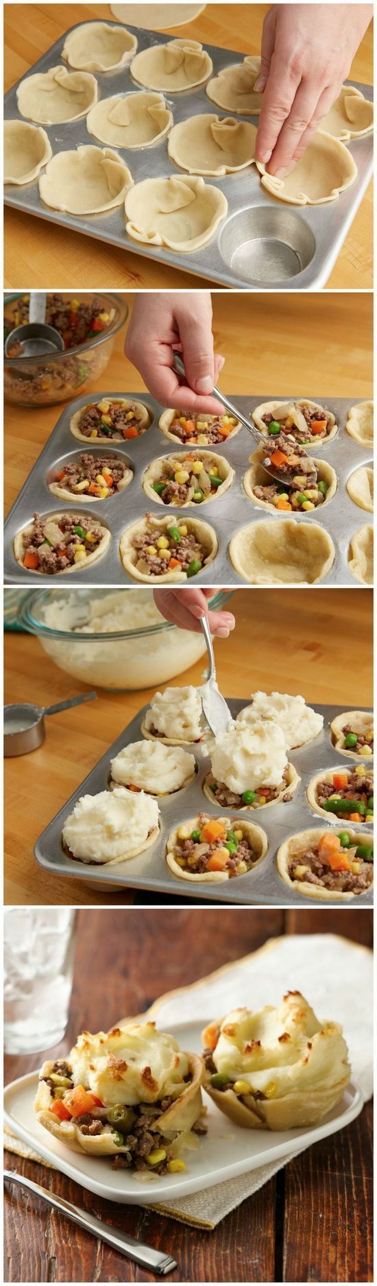Mini Shepherd’s Pot Pies | Mini shepherd’s pies are sure to be a new family favorite recipe! Use purchased or leftover mashed potatoes for a quick and easy