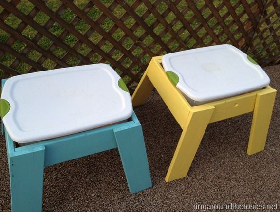 pretty smart!!! DIY sensory tables WITH lids! 1 table has dried large lima beans and the other has