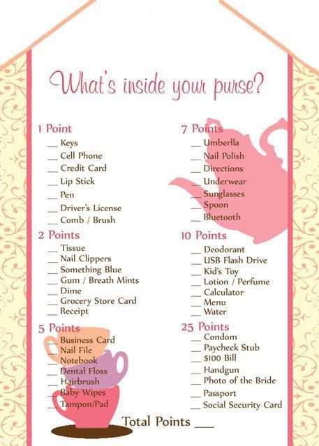 Printable Tea Party Bridal Shower Games No. by