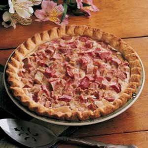 Rhubarb Custard Pie  –  Ingredients        * 1-1/2 cups all-purpose flour      * 1/4 teaspoon salt      * 1/2 cup shortening      * 1/4 cup cold water      * 3 to 4 cups diced fresh or frozen rhubarb,
