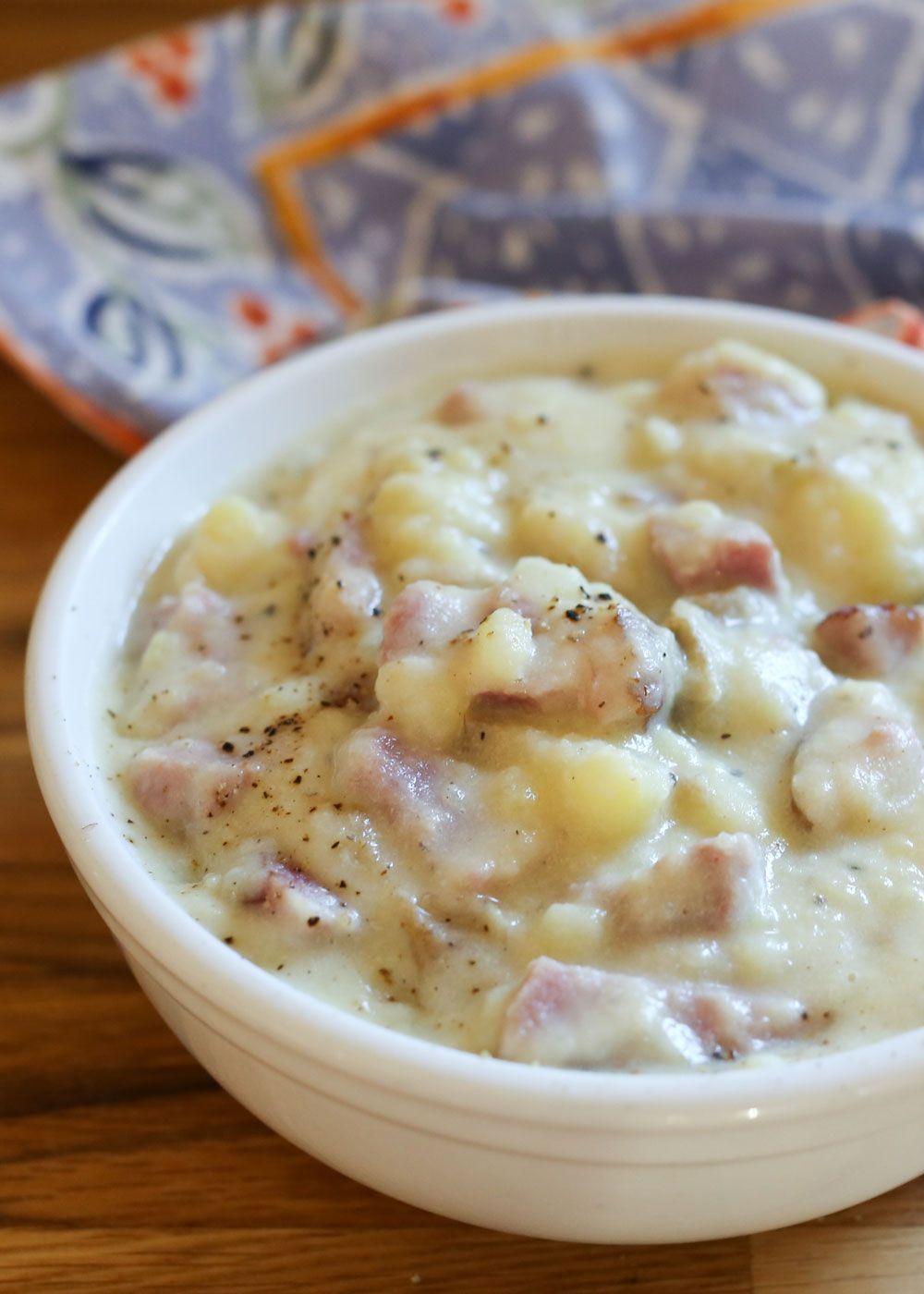 Slow Cooker Mashed Potato and Ham Chowder recipe made with just three