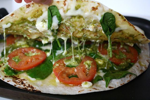 Spinach and Tomato Quesadilla with Pesto – vegetarian