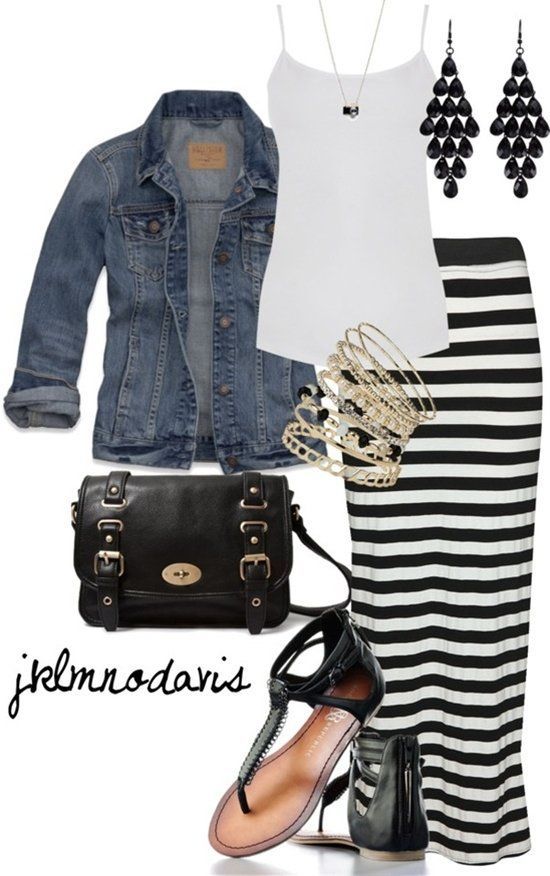 Stripe Long Skirts Outfit Idea for