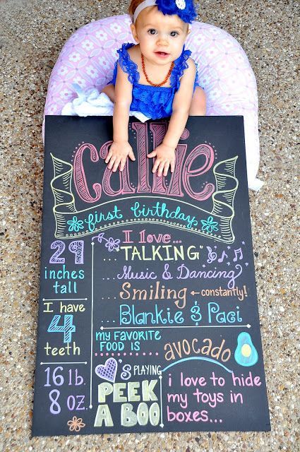 Take a black foam board, metallic Sharpie markers and create a “chalkboard” design that cant be smeared by messy fingers!  Great