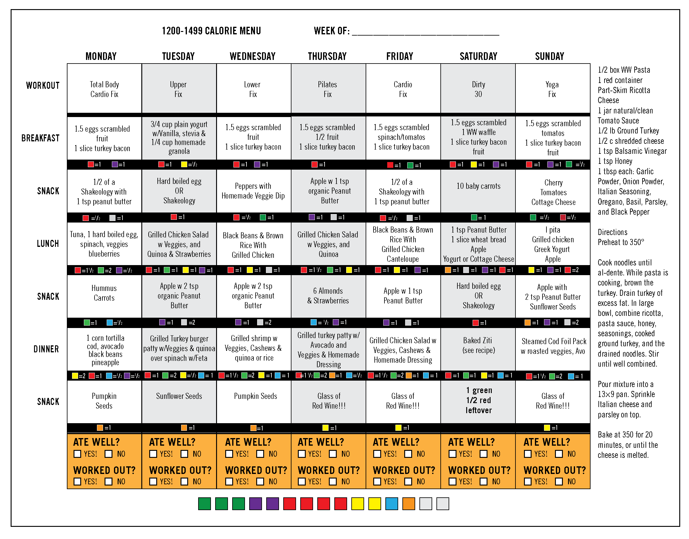 21 Day Fix Menu Plans: 1200