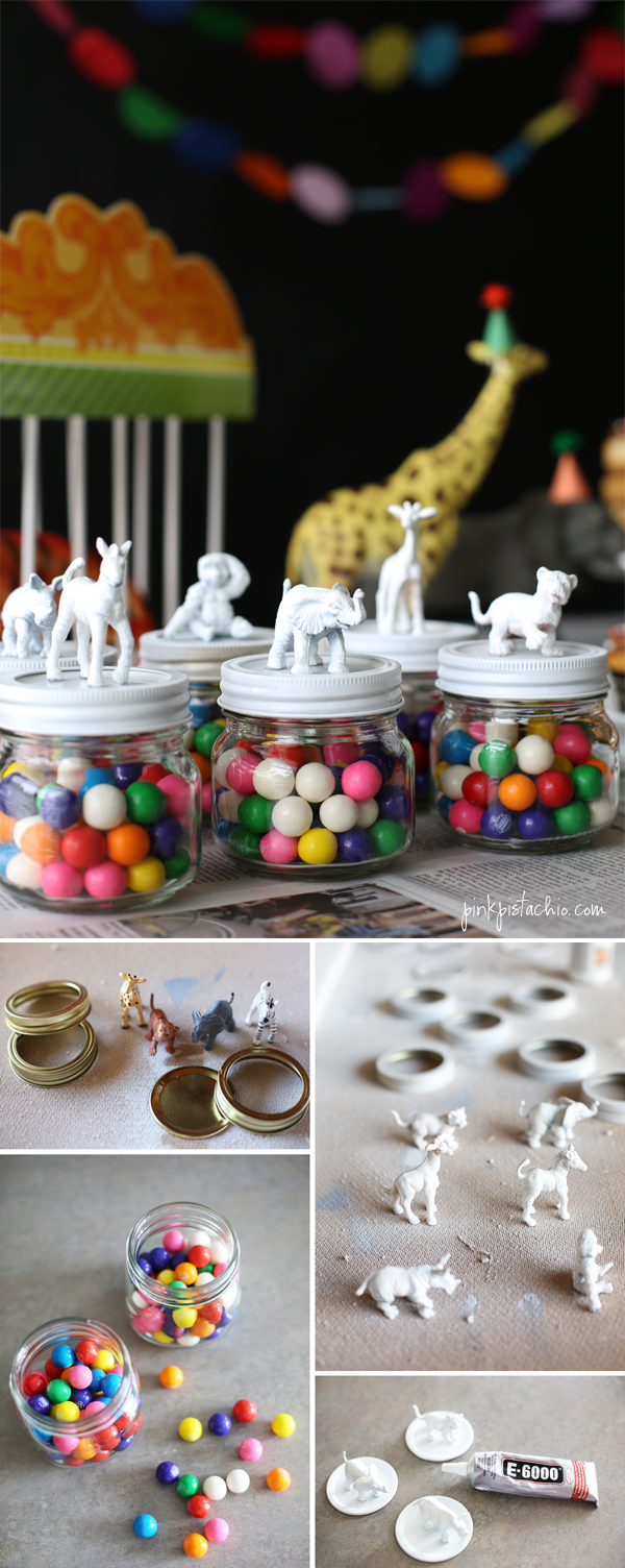 circus party theme – paint small animal figures in party colors for table dcor or favor