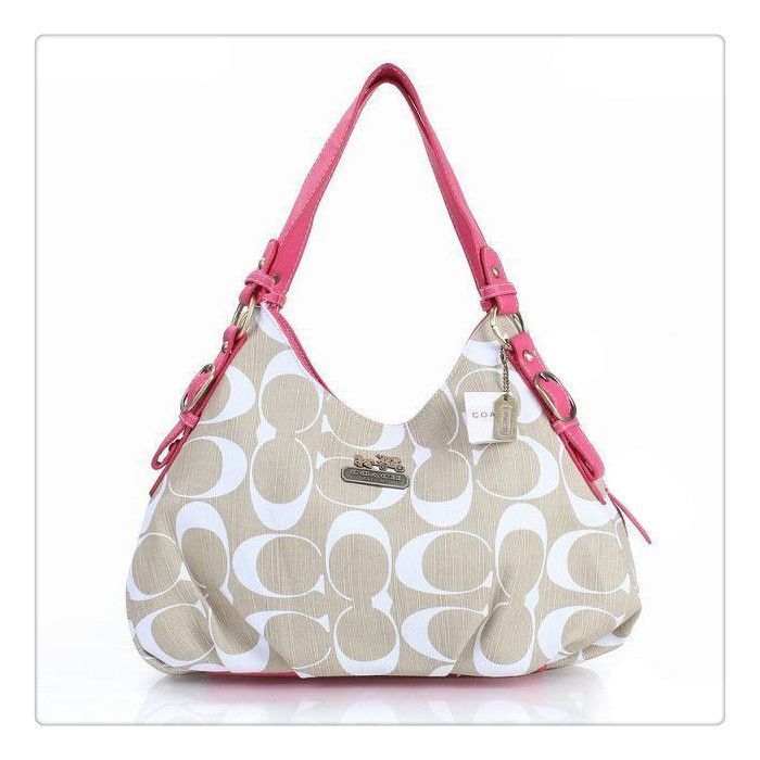 #coach #purses Please Enjoy Our High-Quality Coach Fashion Signature Medium Pink Ivory Shoulder Bags ERF With A Big