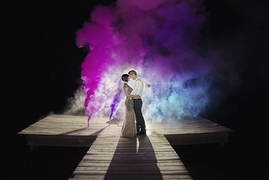 EPIC WEDDING PHOTO. Smoke bomb wedding portrait. Loads of colored smoke and awesome sauce! – Miranda Marrs