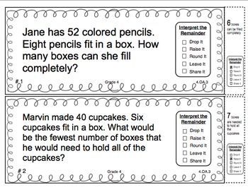 Interpreting the remainder is a skill that needs lots of practice! Your students will become experts with this set of 24 task cards!