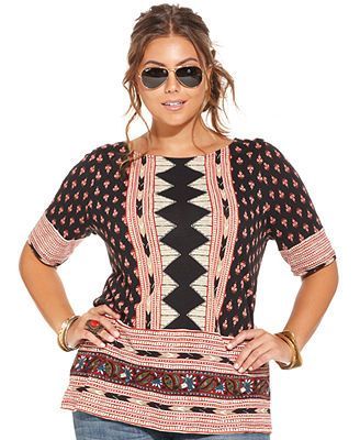 Lucky Brand Plus Size Short-Sleeve Printed Top #UNIQUE_WOMENS_FASHION