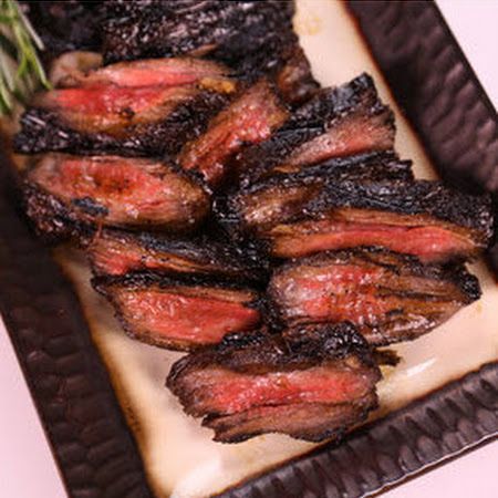 Michael Symons Grilled Skirt Steak:  brown sugar, balsamic vinegar, rosemary, garlic cloves, chili flakes, s – marinate overnight and