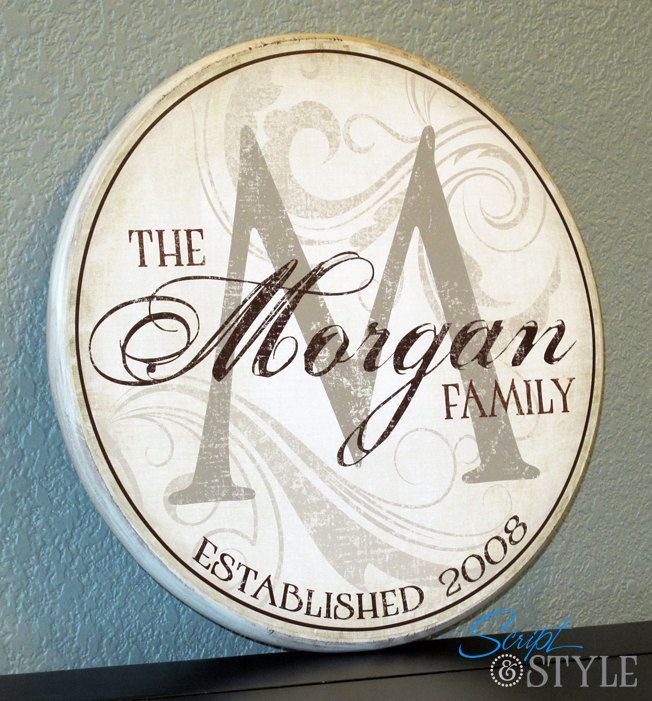 Personalized Family Name Sign, Last Name Sign, Wall Art with Established Date & Monogram, 15″. $59.99, via Etsy.