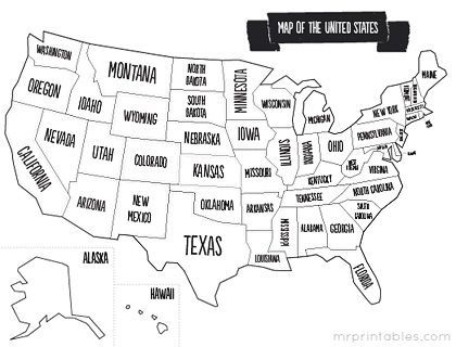 printable map of usa with states names. also comes in color, but this ones perfect to use as a coloring