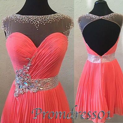 #promdress01 prom dresses – cute sequins coral tulle open back short prom dress – custom made ball gown, evening dresses for season