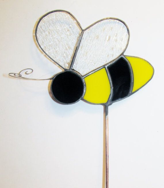 Stained Glass Garden Stake  Bee by PowerGlassCreations on Etsy, $15.00