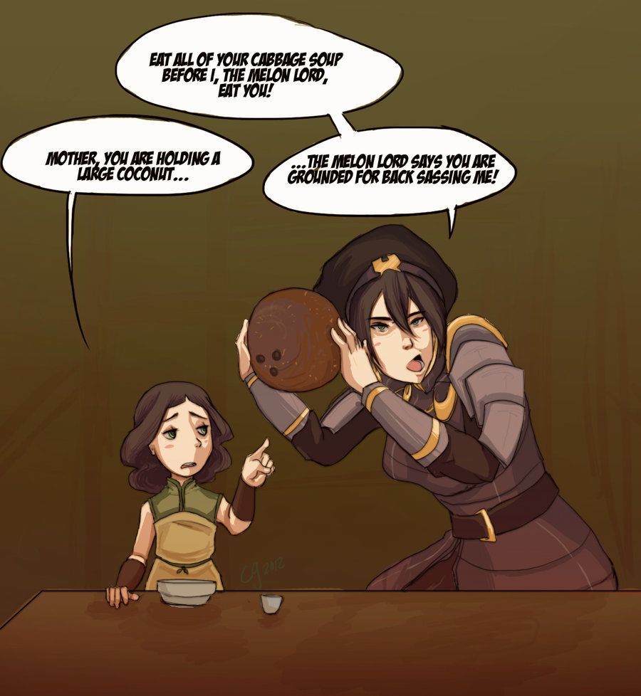 The Great Melon Lord, Toph Beifong, and her daughter, Lin Beifong