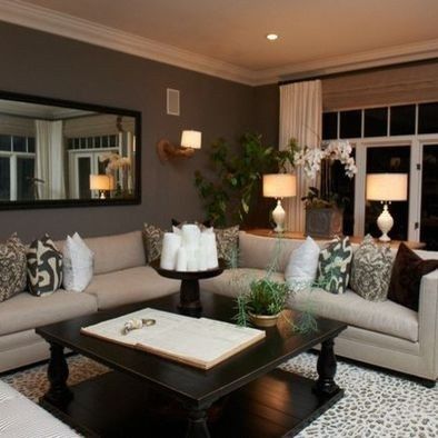 This looks SUPER cozy.  That wall color is about as dark as Id be willing to go.  I really like the coffee table and the