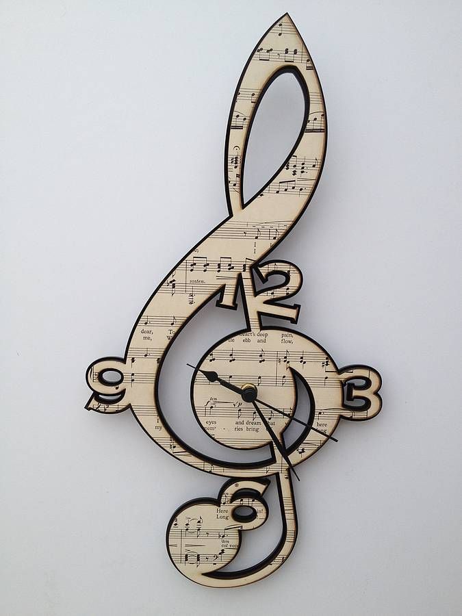 Treble Clef Vintage Music Clock by Neltempo: Genuine vintage music mounted onto birch plywood & cut using laser