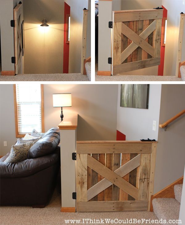 $10 Palette Wood Barn Door Baby Pet Gate ! For the top of the stairs for the dogs