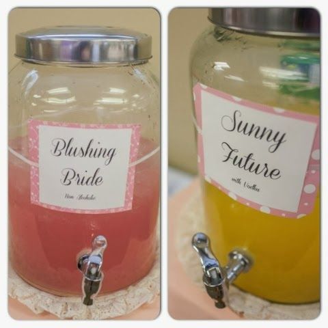 Alcoholic (Sunny Future) and Non Alcoholic (Blushing Bride) punch for your Bridal shower guests- From Miss To Mrs… and other