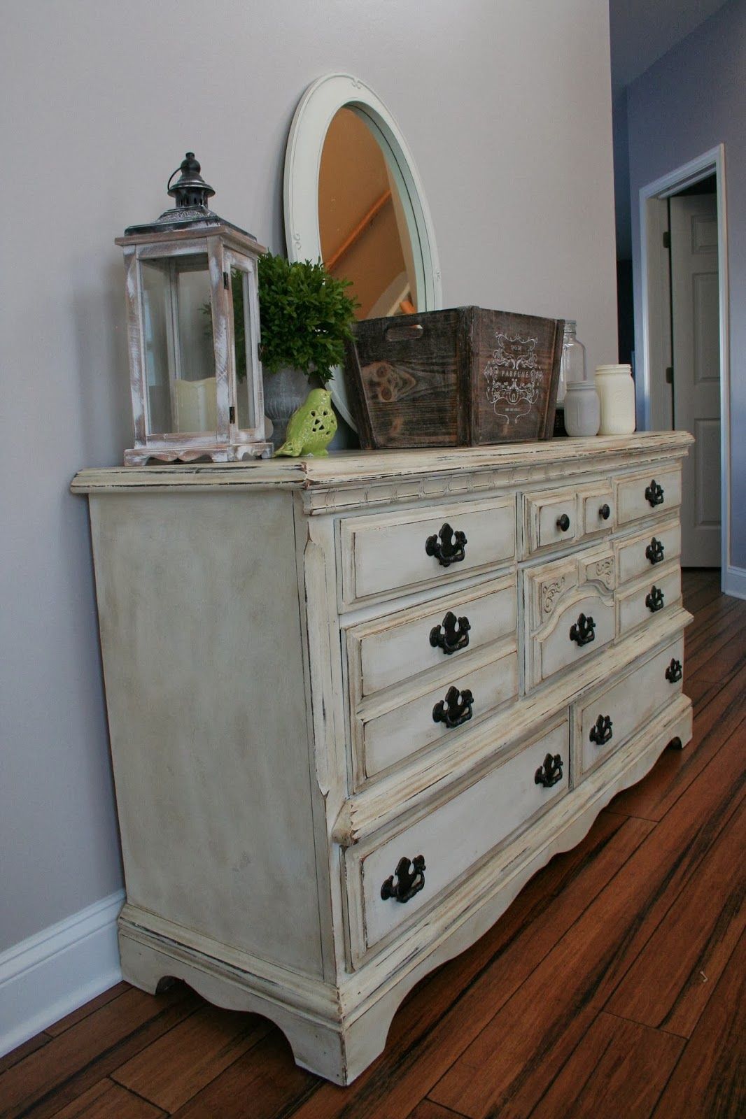 Annie Sloan Chalk Paint in Old White with heavy application of Annie Sloan Dark Wax