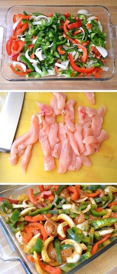 Easy Oven Chicken Fajitas. I heard that maybe not using so much chili powder would be a good idea.