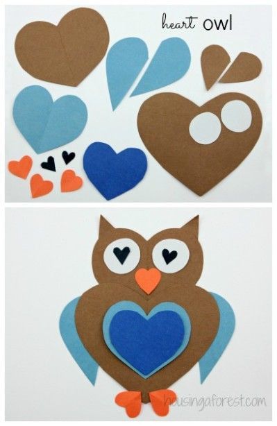 Heart Owl and a lot of other animals made from hearts! (pinned by Super Simple Songs) #educational #resources for #children
