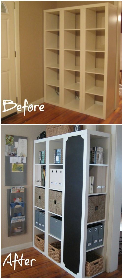 IKEA Hack: DIY Command Center with Storage and Chalkboard This is a great idea from Iron & Twine. It actually started as three