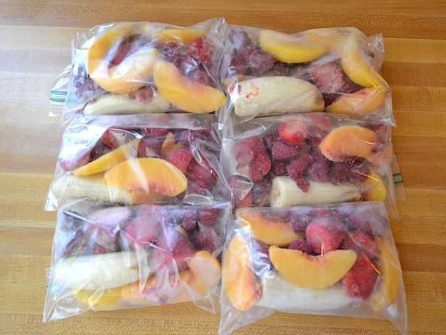 Make frozen smoothie packs every Sunday to last the whole week. When youre ready to enjoy a smoothie just pick a bag and blend!