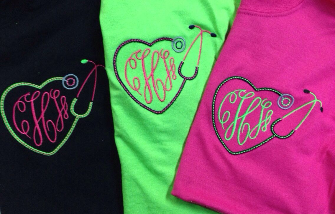 Monogrammed Stethescope TShirt or Long Sleeve by TaterBugsGifts