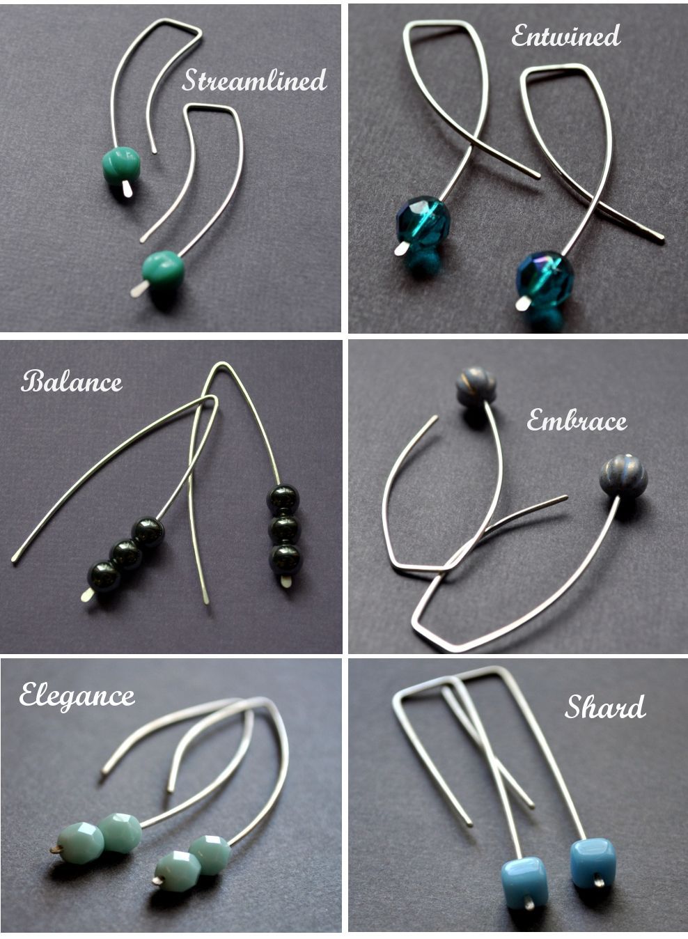 More easy earwires – combined with plannished wire to keep  beads on.    looks so easy to make! Looking easy and being easy are