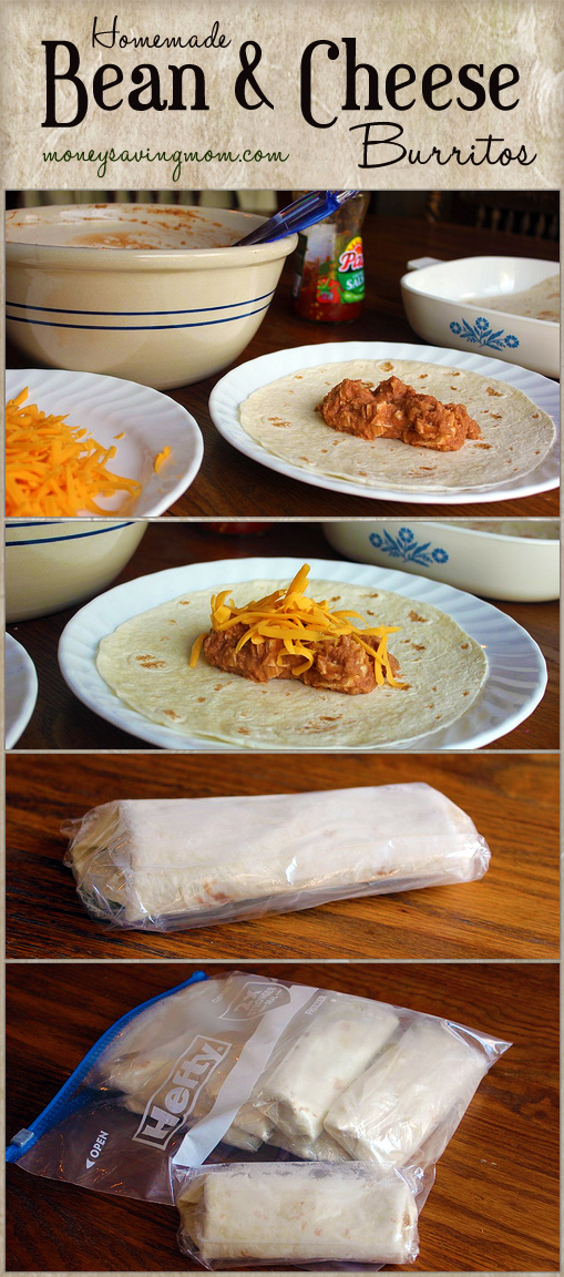 Never buy frozen burritos again! You can make these Bean & Cheese Burritos in less than 15 minutes and they cost less than $0.30