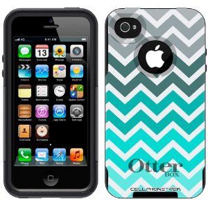 Otterbox Commuter Series Chevron Grey Green Turquoise Pattern Hybrid Case for iPhone 4 & 4S: Cell Phones & Accessories