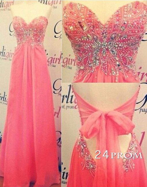 Red Sweetheart neckline Chiffon Long Prom Dresses, Evening Dresses – 24prom #prom #promdress #dress