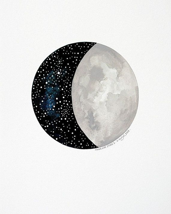 RESERVED – Moon and Stars 2 – Original Contemporary 8×10 Watercolour Painting – Night Sky, Constellations – by Natasha Newton